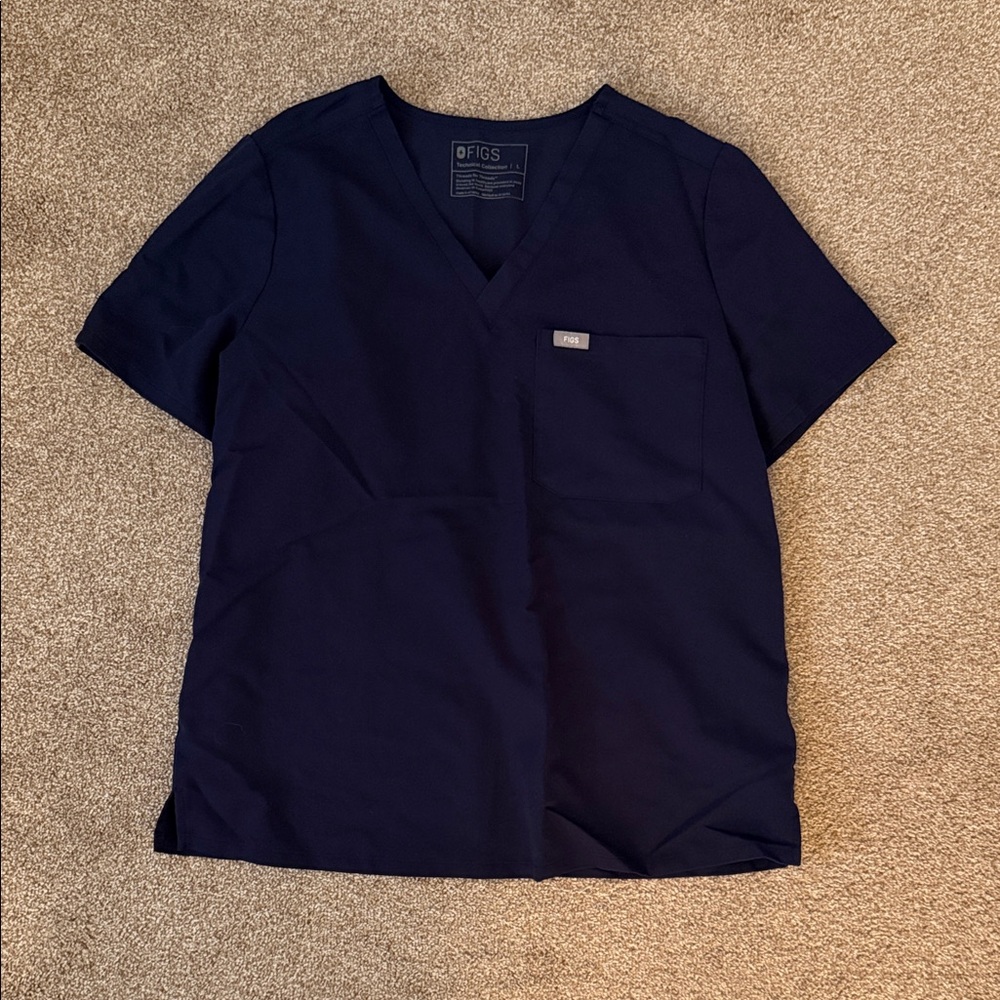 Figs Navy Blue V-Neck One Pocket Scrub Top